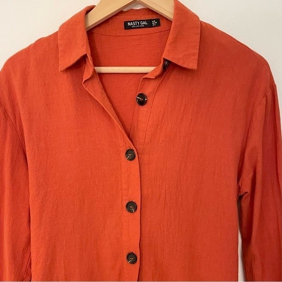 NASTY GAL Long Sleeve Button Dress in Rust Size: 4 - Picture 6 of 11